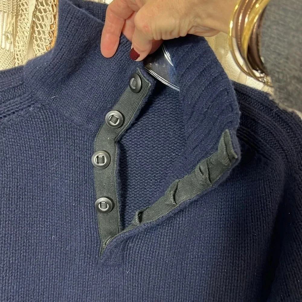 Men’s J. Crew Navy Lambswool hatter Button Pullover Sweater XL